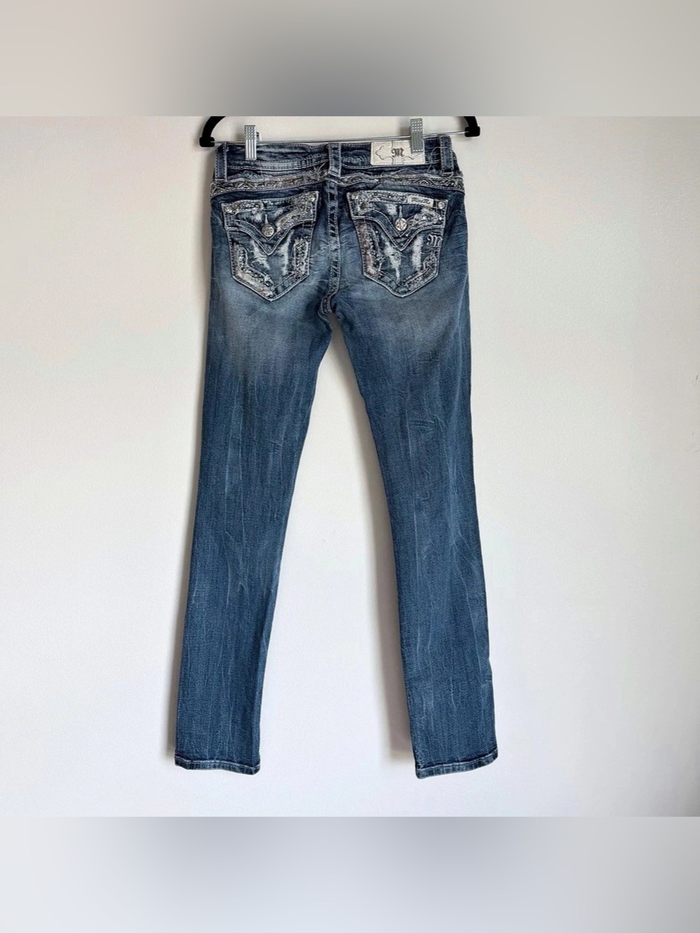 Miss Me Signature Cuffed Straight Distressed Blue Jeans Waist 26